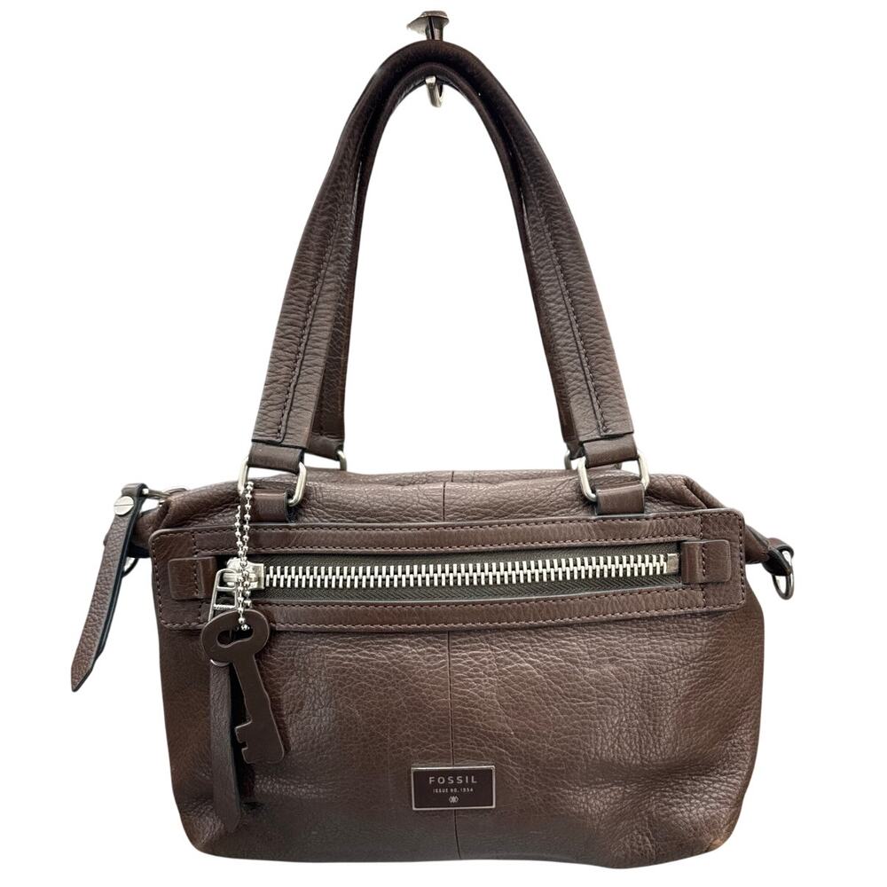 Fossil Dawson Y2k Brown Pebbled Leather  Top Handle Satchel Purse Bag
